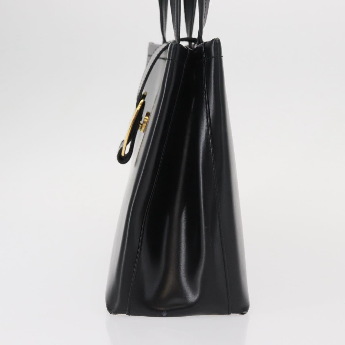 Salvatore Ferragamo Gancini Hand Bag Leather Black Gold Auth 154475