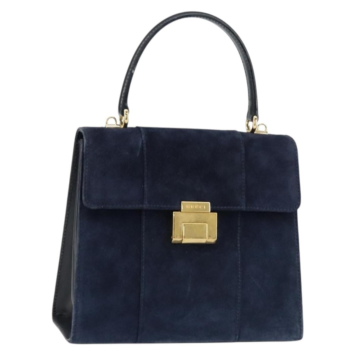 GUCCI Hand Bag Suede Navy Gold 000 2026 0306 Auth 154476