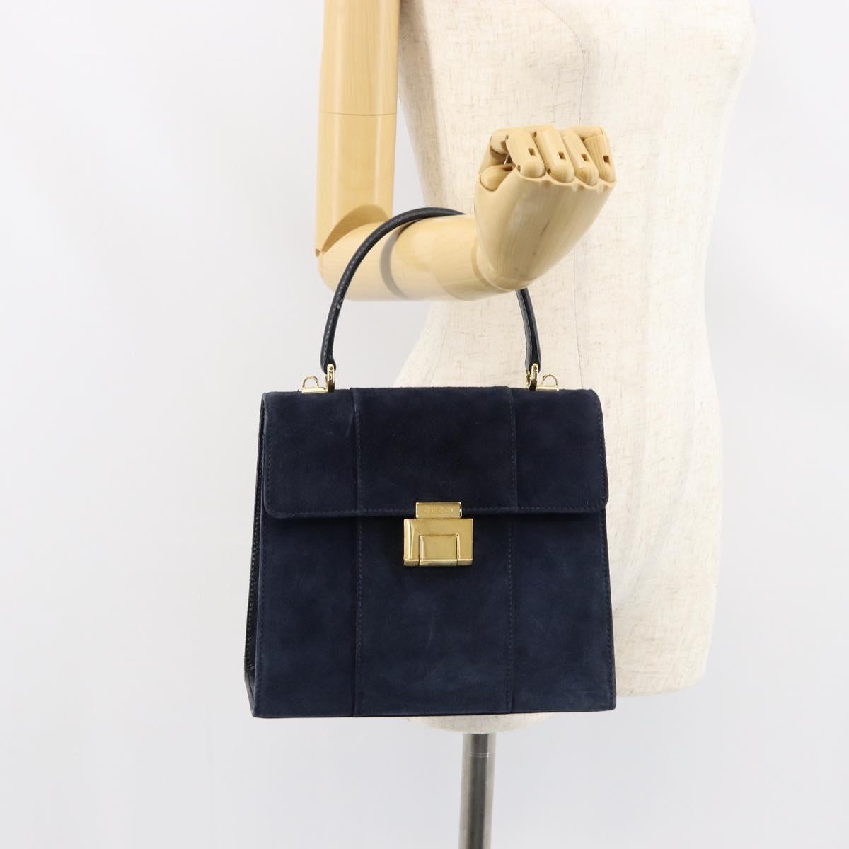 GUCCI Hand Bag Suede Navy Gold 000 2026 0306 Auth 154476