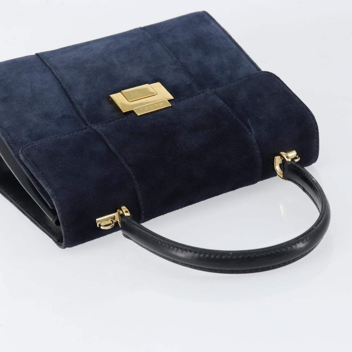 GUCCI Hand Bag Suede Navy Gold 000 2026 0306 Auth 154476