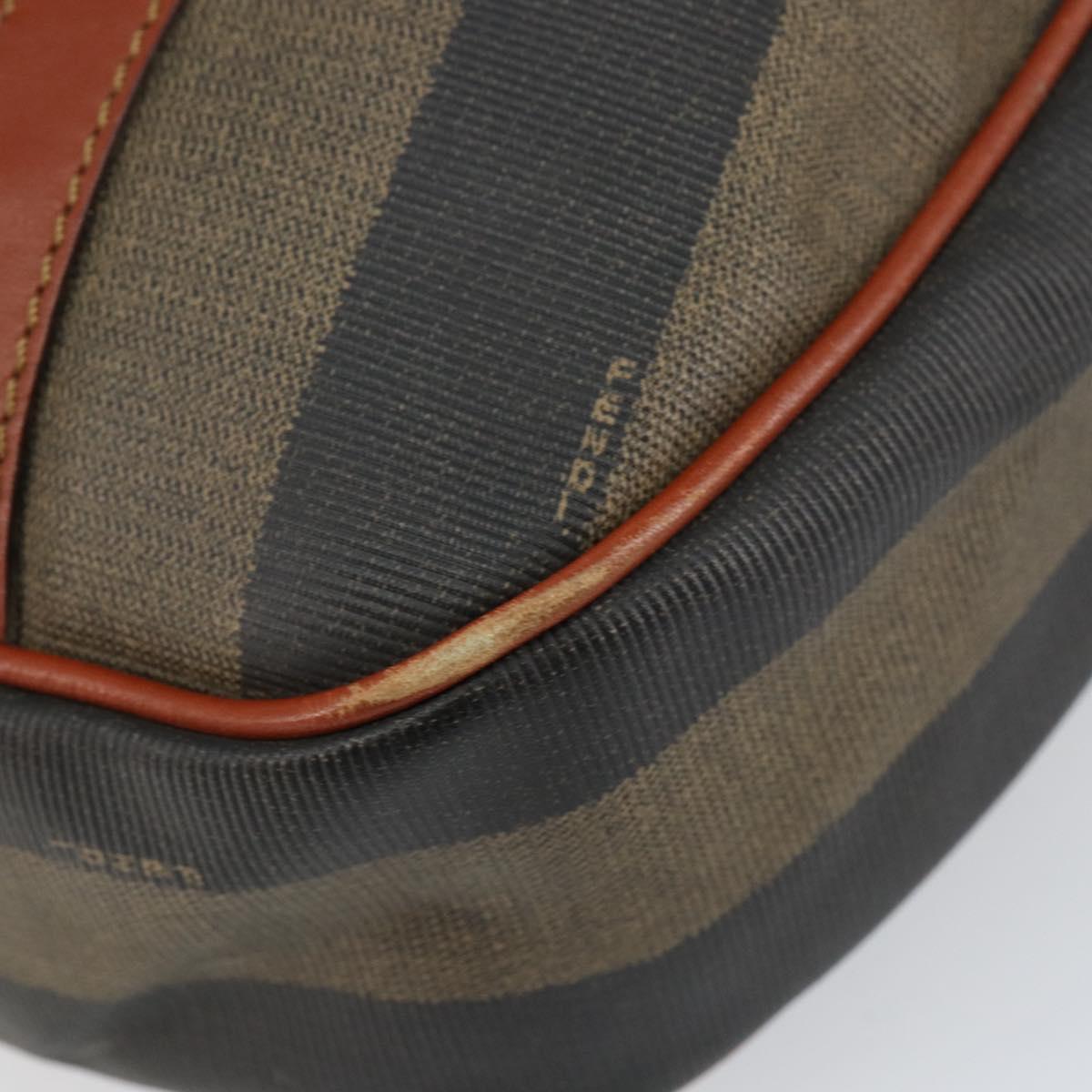 FENDI Pecan Canvas Hand Bag PVC Black Brown Auth 154500