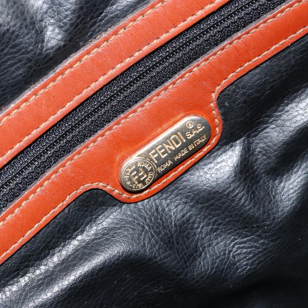 FENDI Pecan Canvas Hand Bag PVC Black Brown Auth 154500