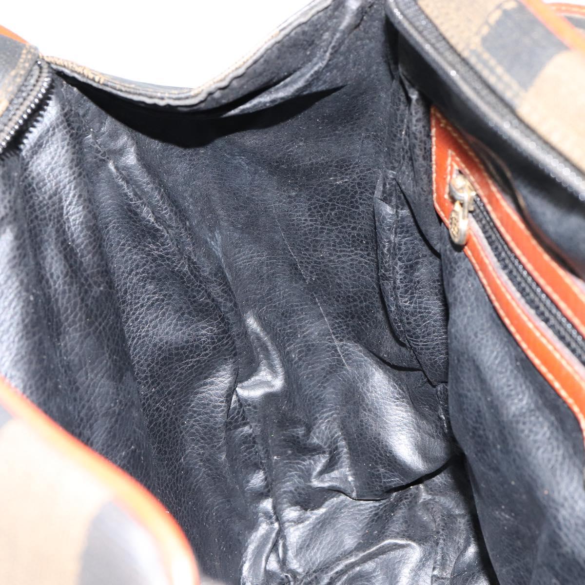 FENDI Pecan Canvas Hand Bag PVC Black Brown Auth 154500