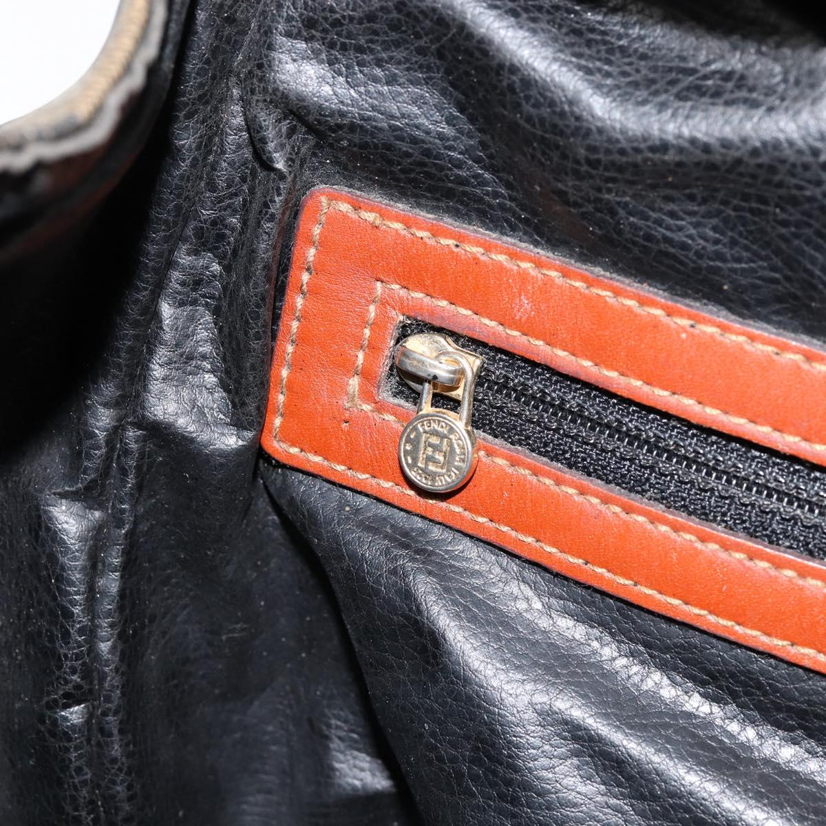 FENDI Pecan Canvas Hand Bag PVC Black Brown Auth 154500