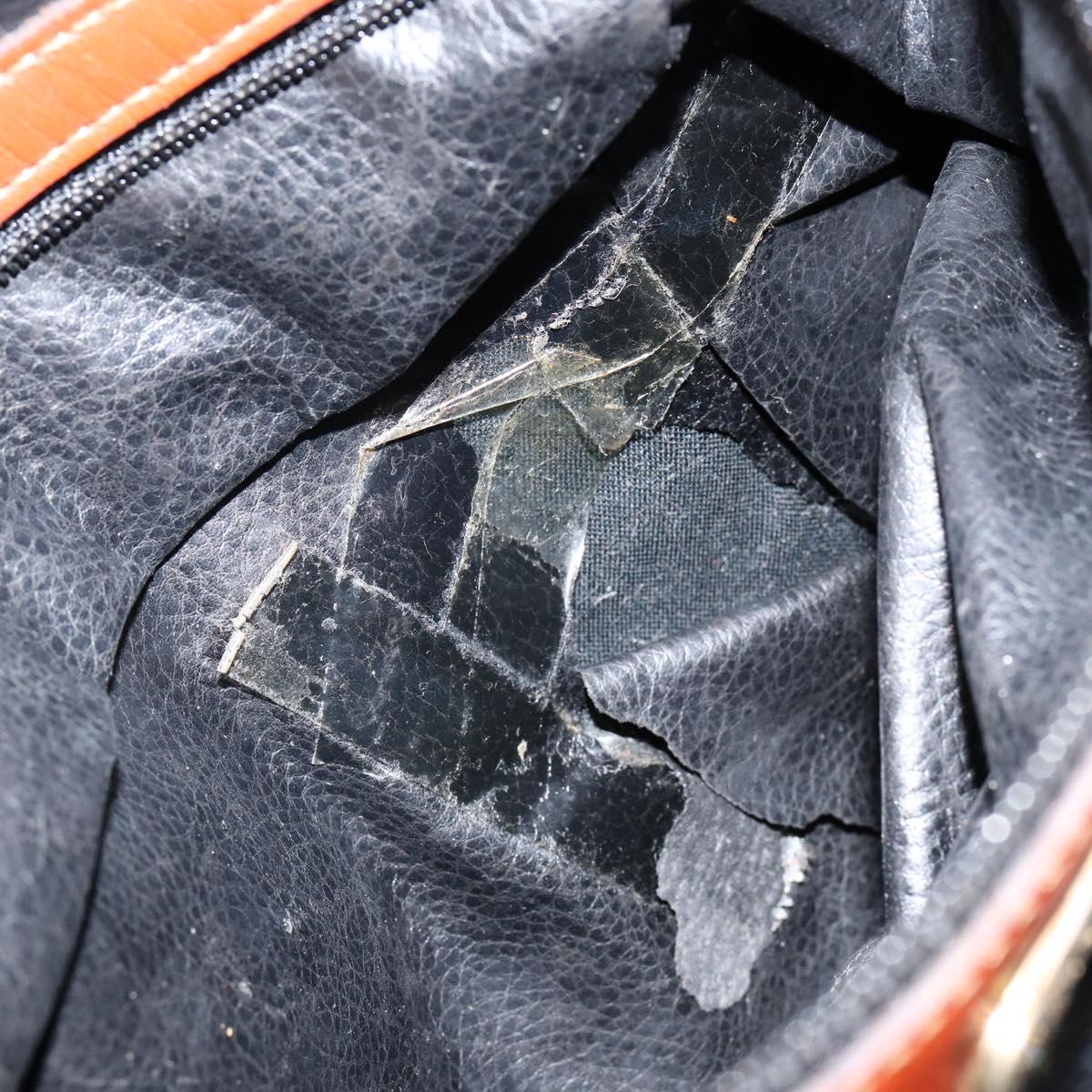 FENDI Pecan Canvas Hand Bag PVC Black Brown Auth 154500