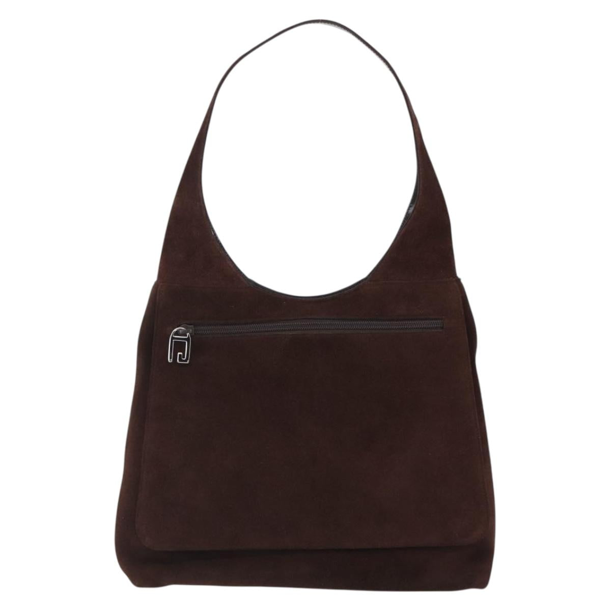 GUCCI Shoulder Bag Suede Brown Silver Auth 154501