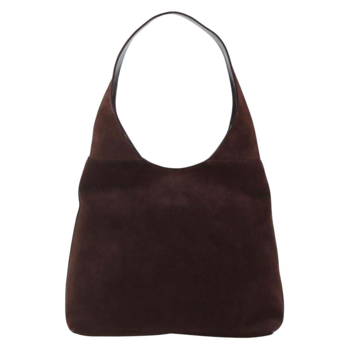 GUCCI Shoulder Bag Suede Brown Silver Auth 154501