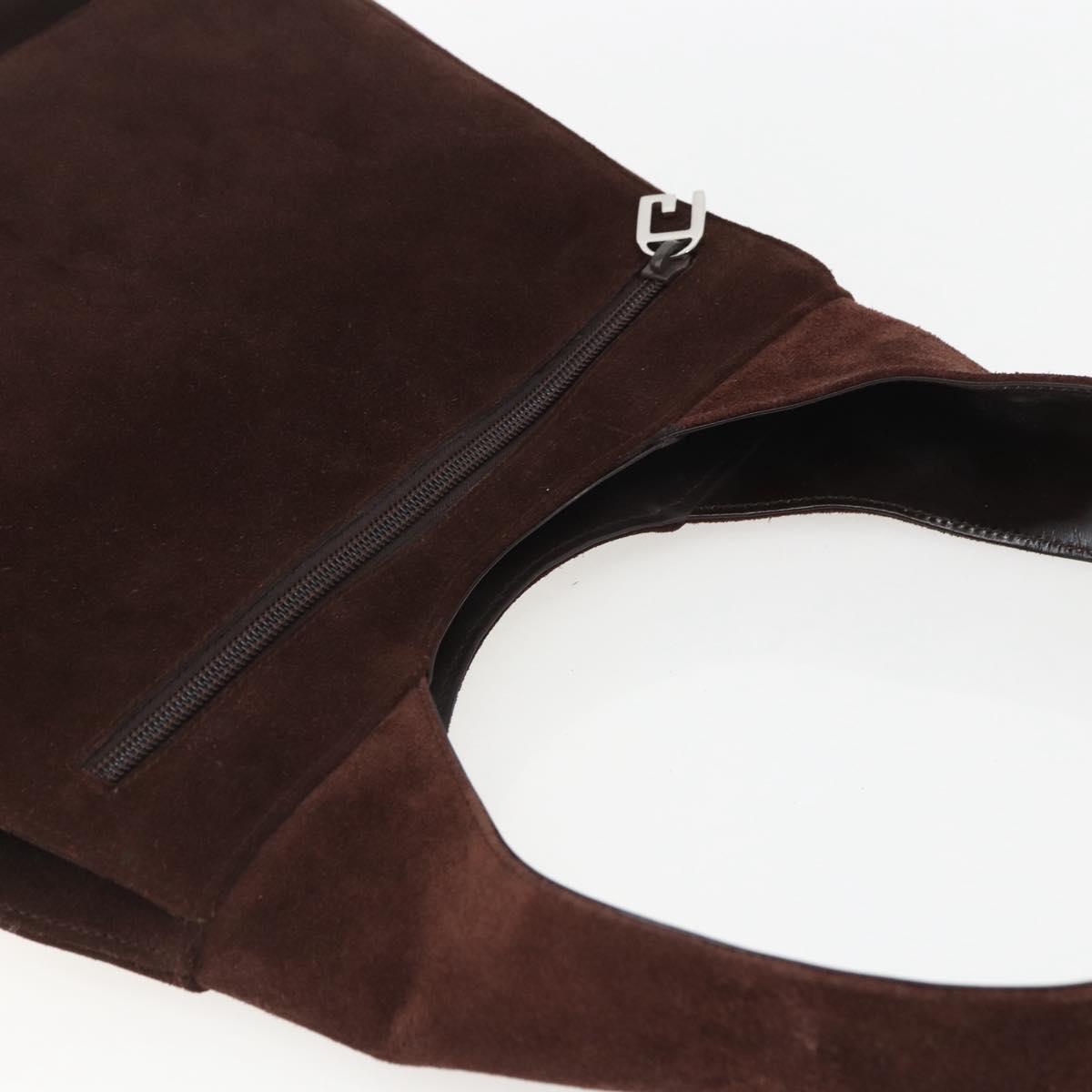 GUCCI Shoulder Bag Suede Brown Silver Auth 154501