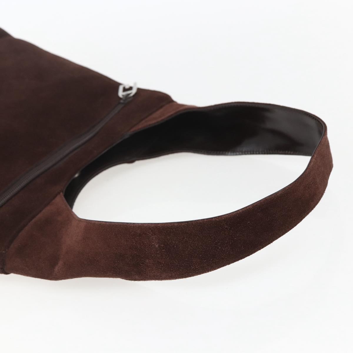 GUCCI Shoulder Bag Suede Brown Silver Auth 154501