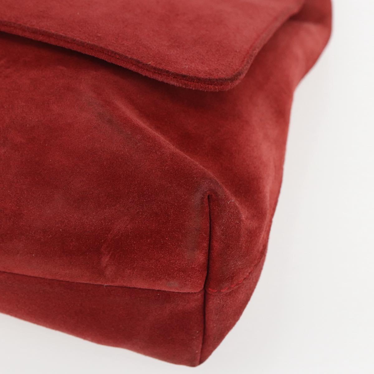 GUCCI Shoulder Bag Suede Red Silver Auth 154502
