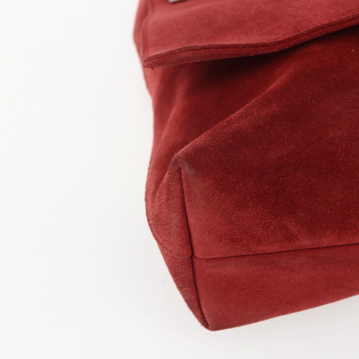 GUCCI Shoulder Bag Suede Red Silver Auth 154502