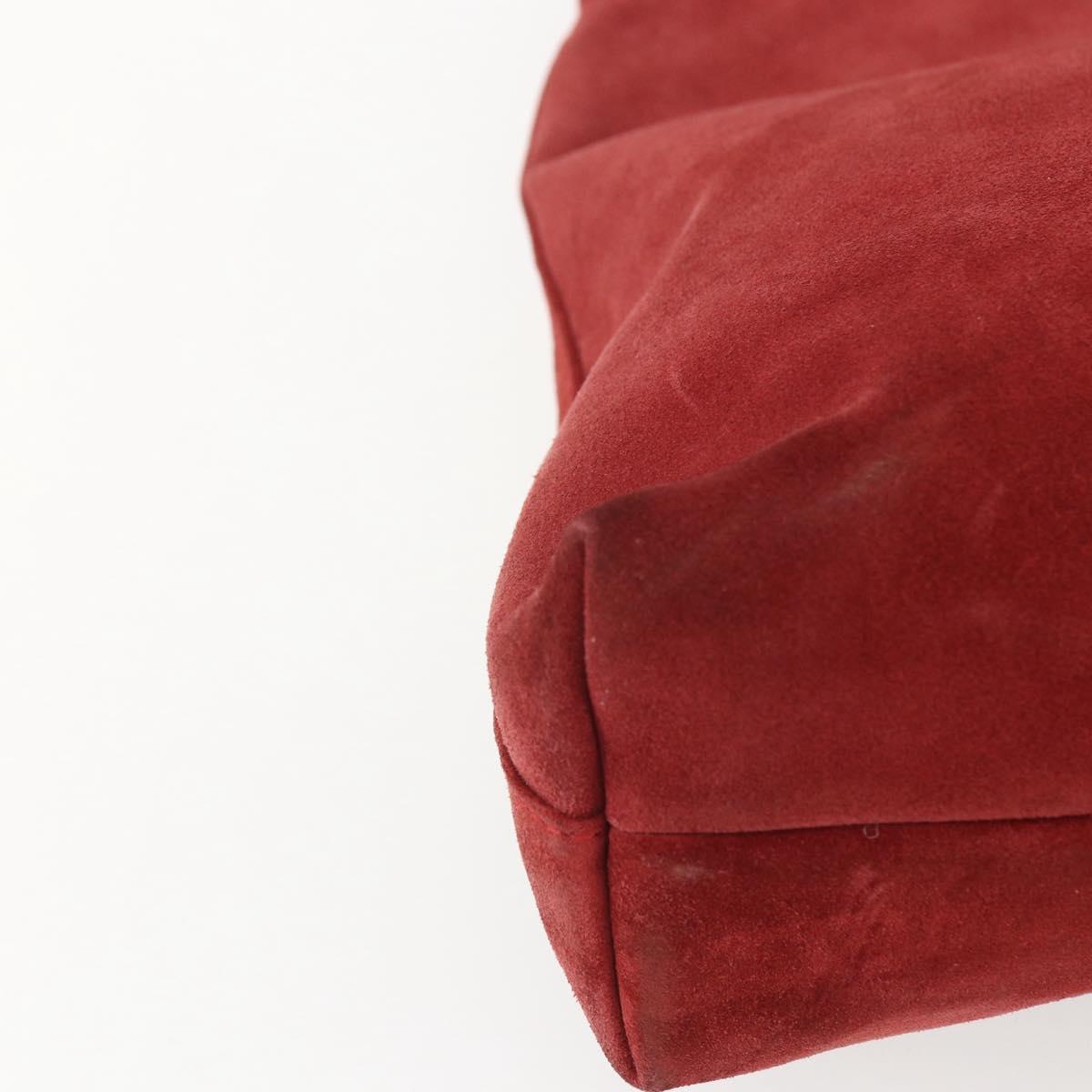 GUCCI Shoulder Bag Suede Red Silver Auth 154502