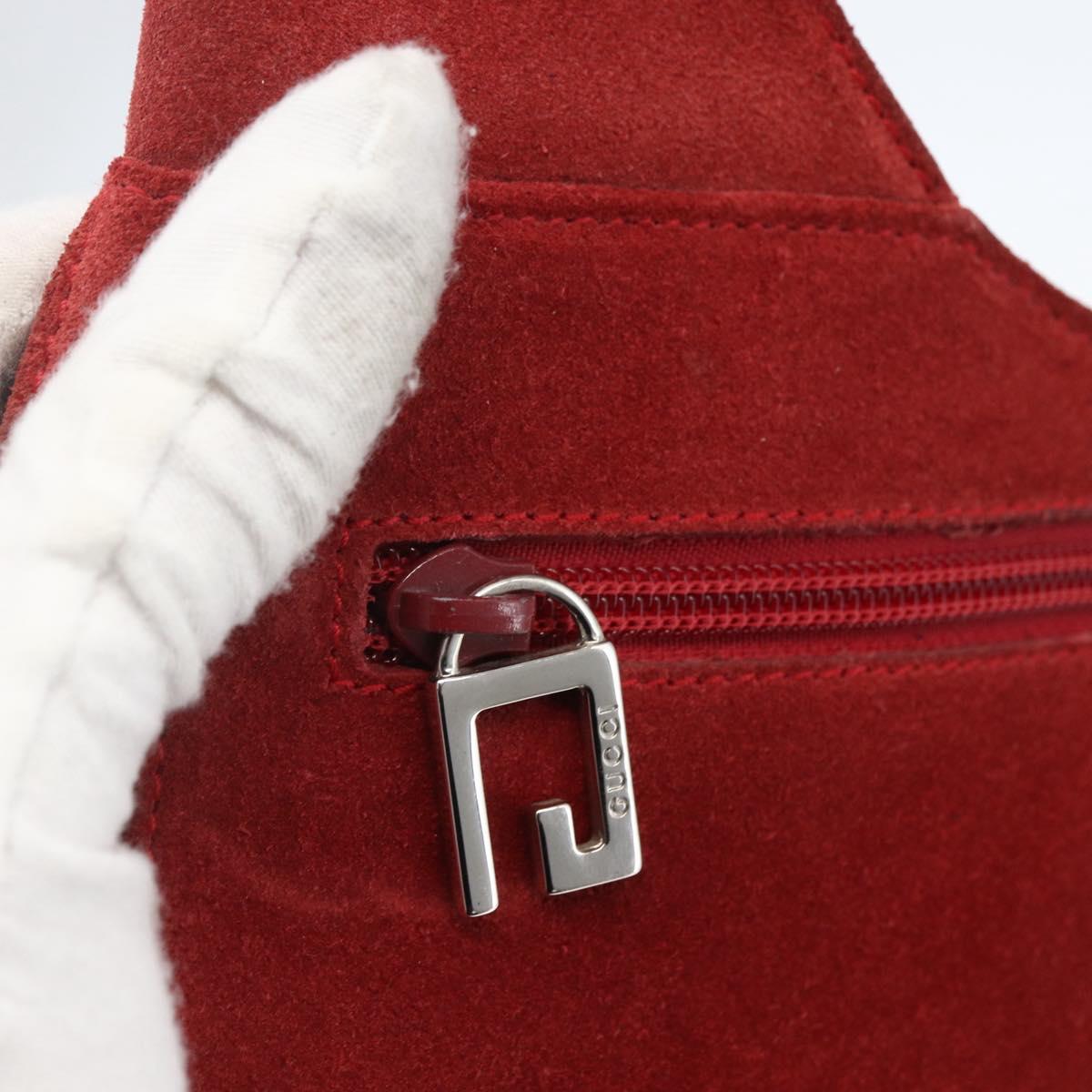 GUCCI Shoulder Bag Suede Red Silver Auth 154502