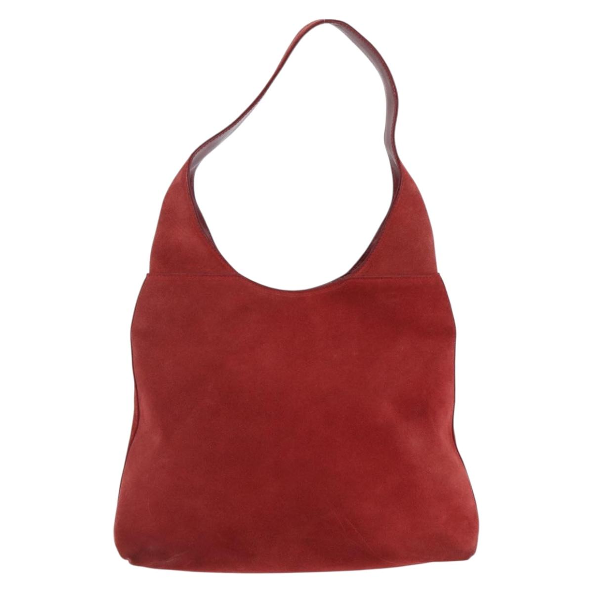 GUCCI Shoulder Bag Suede Red Silver Auth 154502