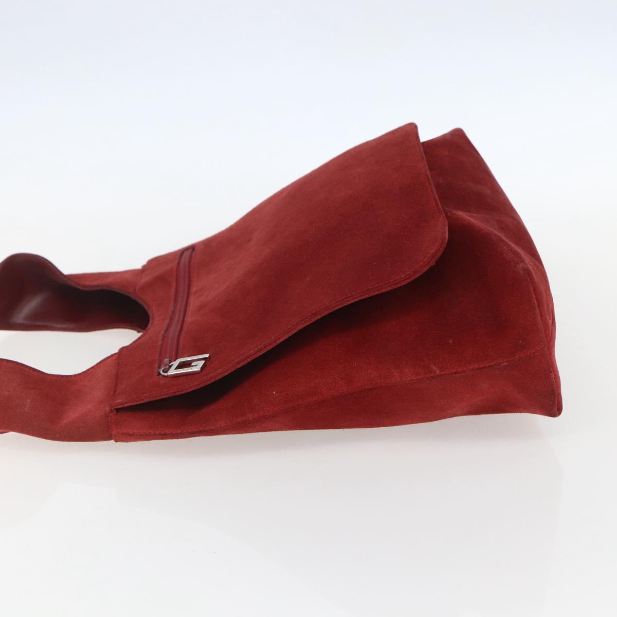 GUCCI Shoulder Bag Suede Red Silver Auth 154502