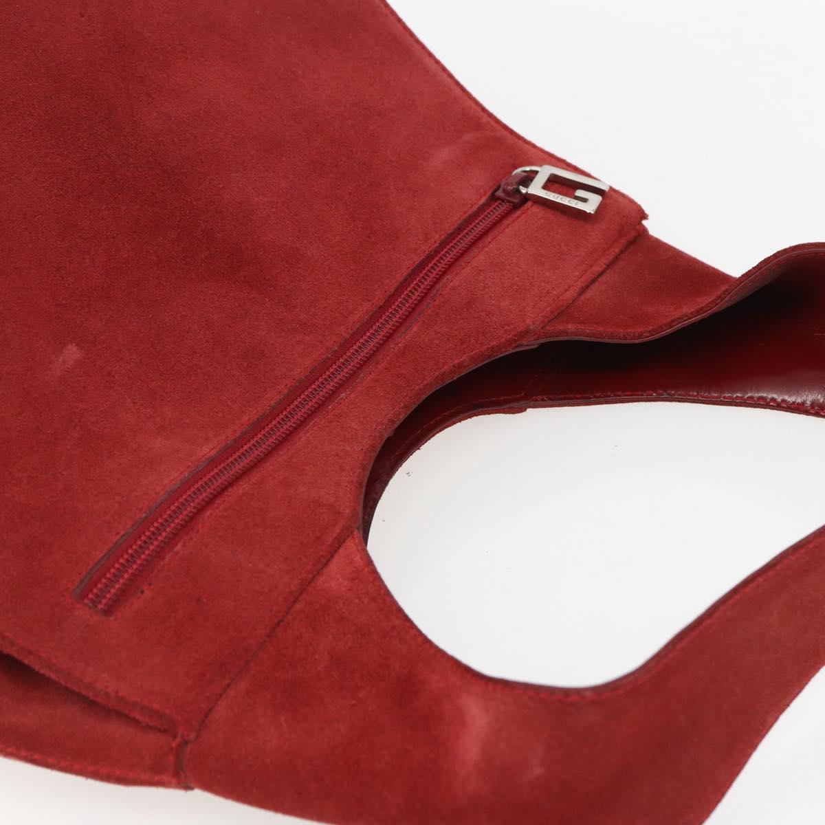 GUCCI Shoulder Bag Suede Red Silver Auth 154502