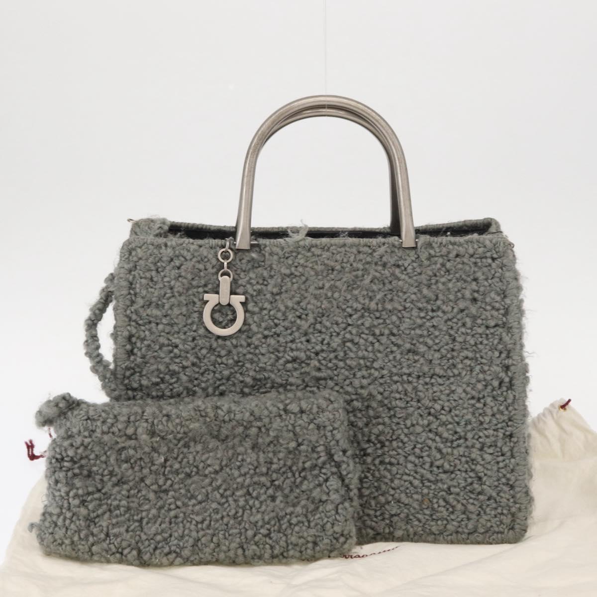 Salvatore Ferragamo Hand Bag Wool Gray Silver Auth 154503