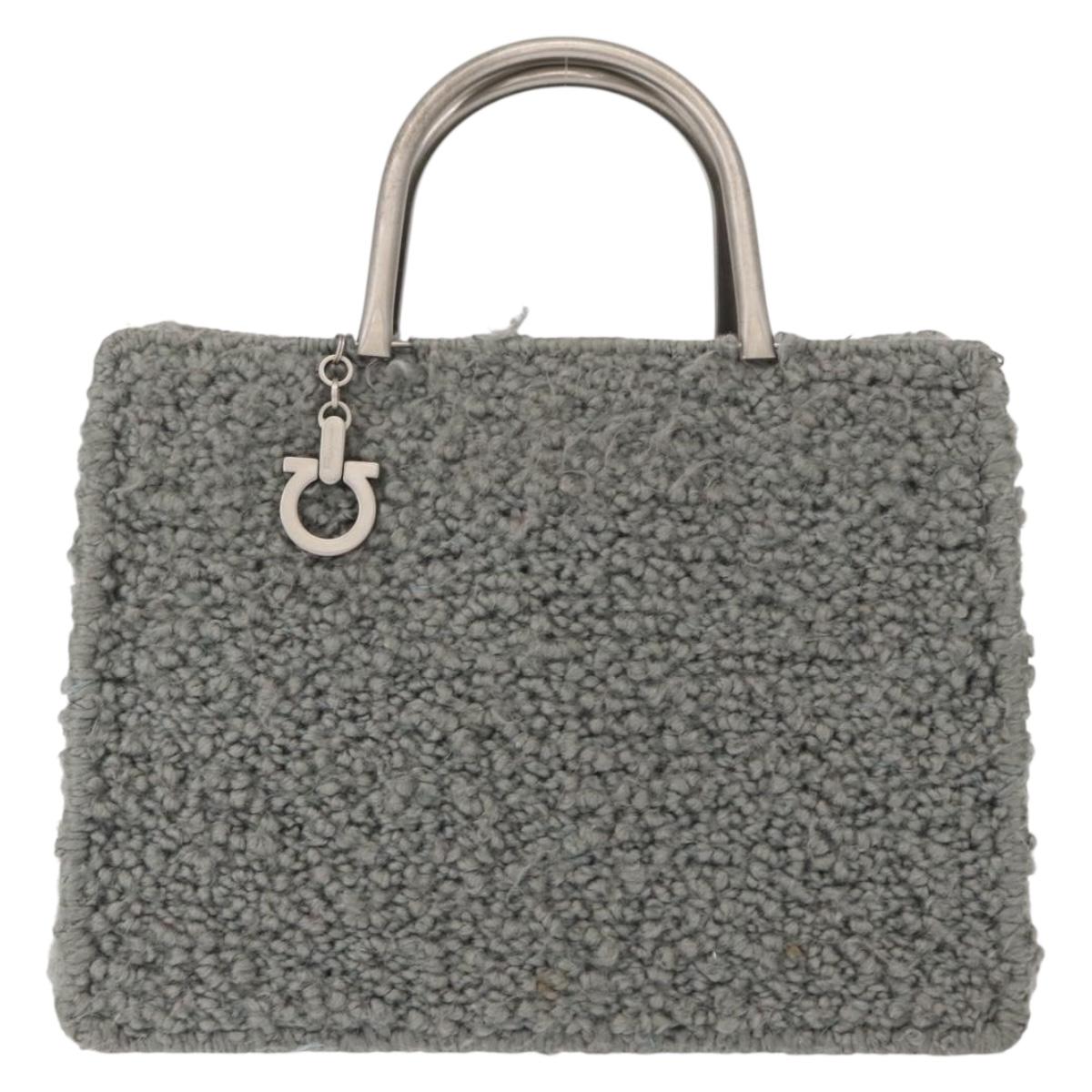 Salvatore Ferragamo Hand Bag Wool Gray Silver Auth 154503