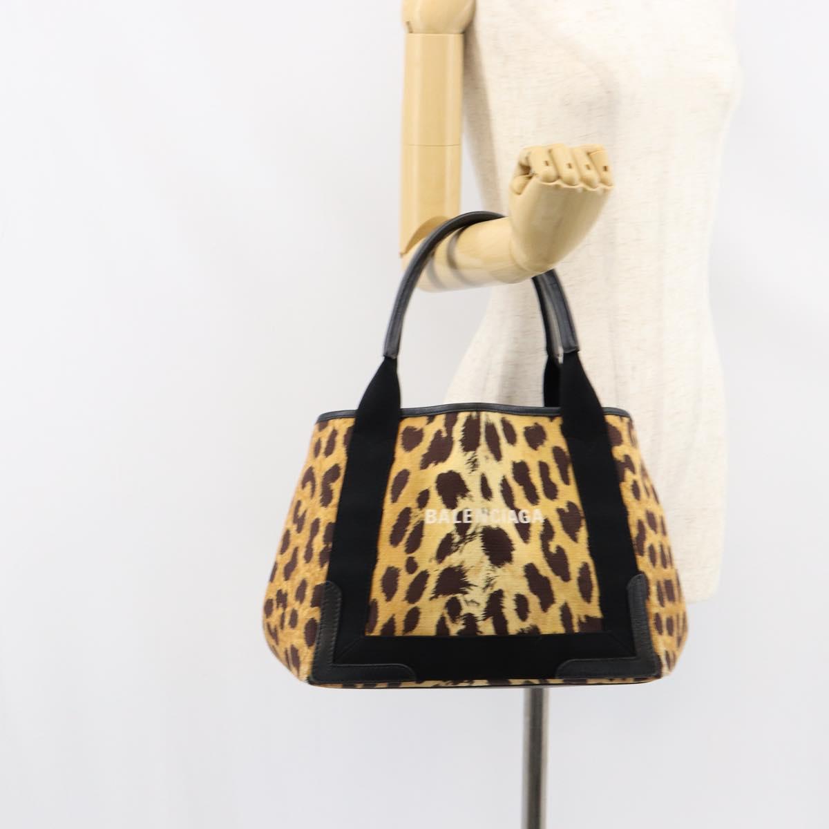 BALENCIAGA Cabas S Hand Bag Canvas Brown Silver 339933 Auth 154505