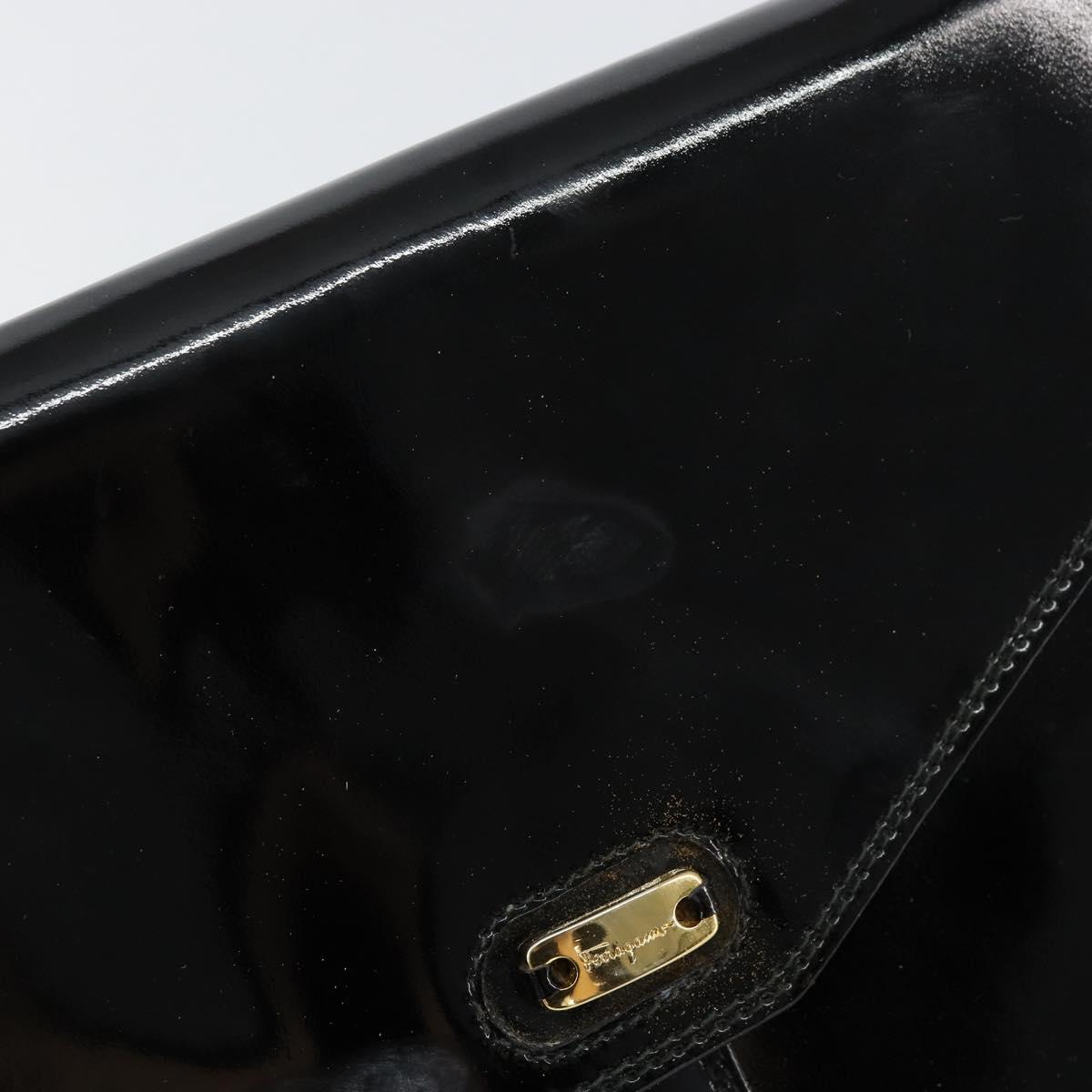 Salvatore Ferragamo Shoulder Bag Patent leather Black Gold Auth 154506