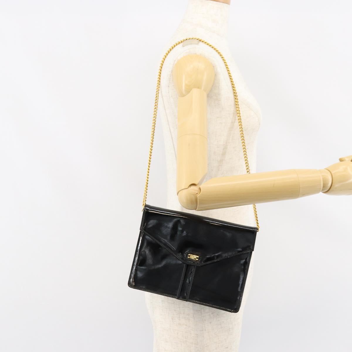 Salvatore Ferragamo Shoulder Bag Patent leather Black Gold Auth 154506