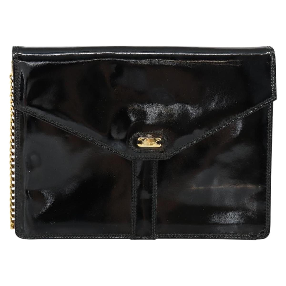 Salvatore Ferragamo Shoulder Bag Patent leather Black Gold Auth 154506