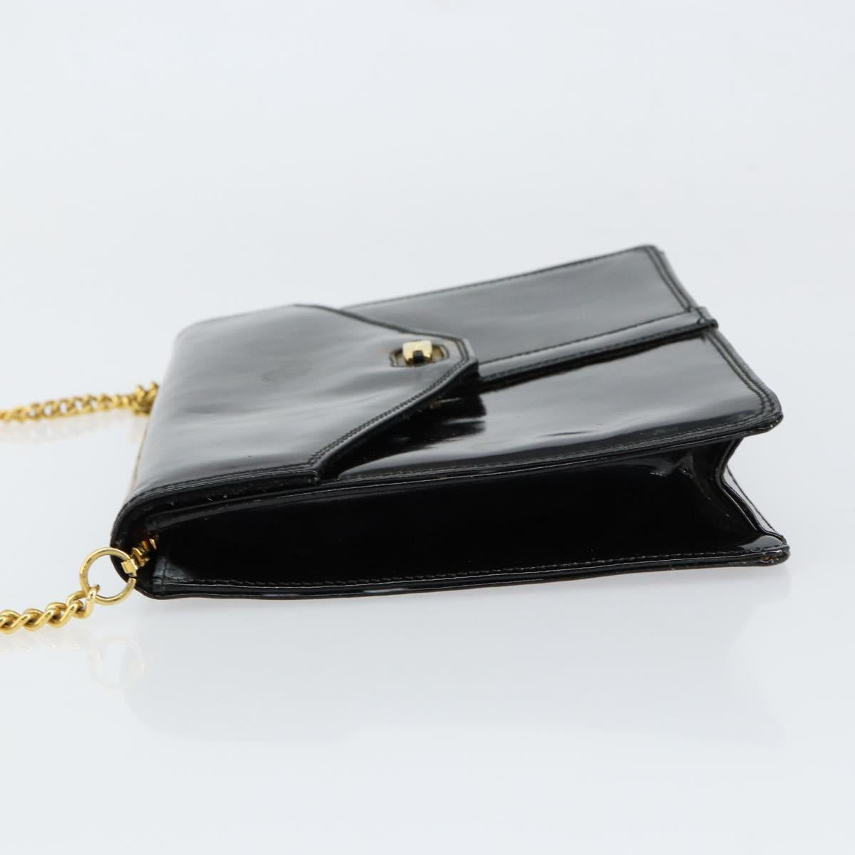 Salvatore Ferragamo Shoulder Bag Patent leather Black Gold Auth 154506