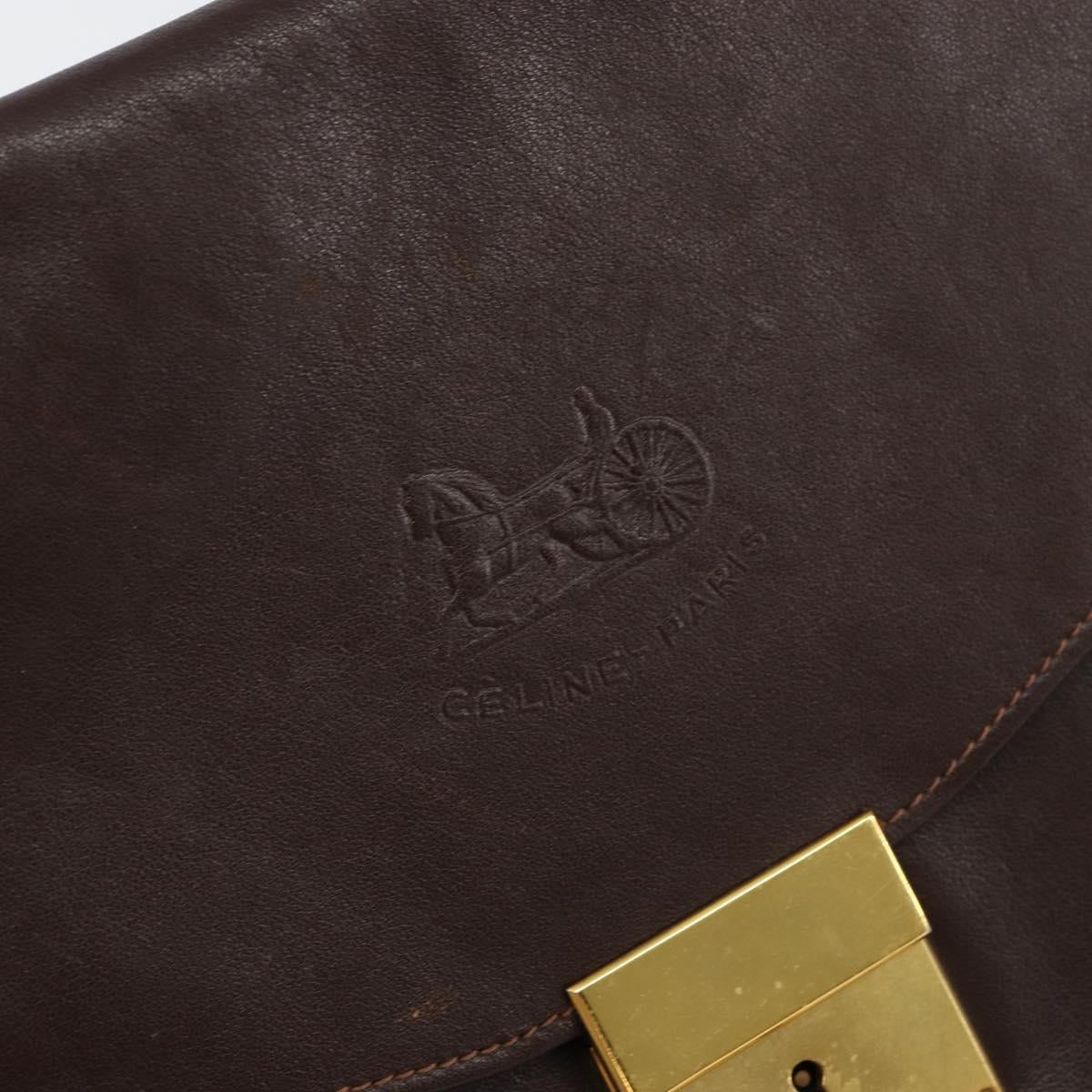 CELINE Clutch Bag Leather Brown Gold Auth 154509