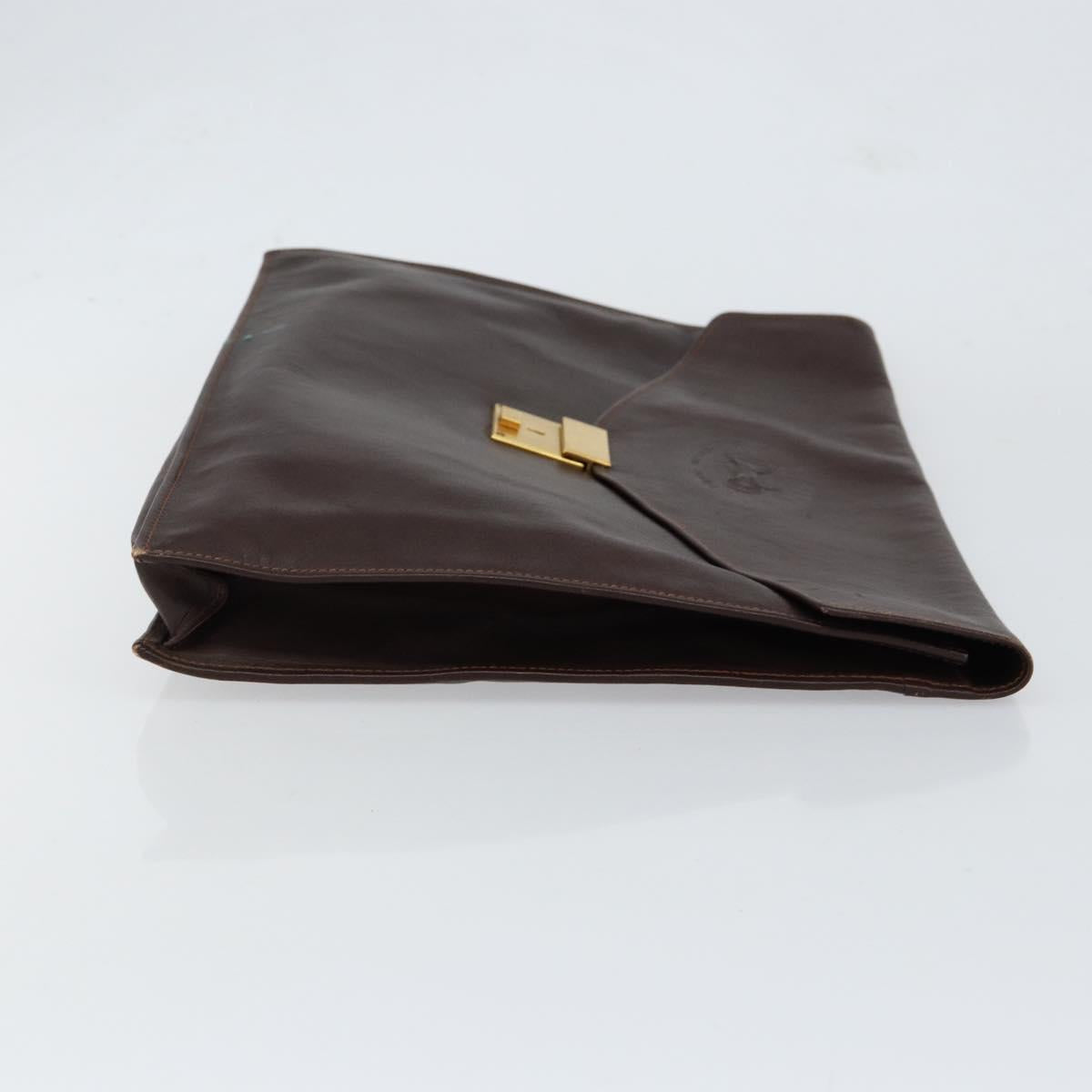 CELINE Clutch Bag Leather Brown Gold Auth 154509