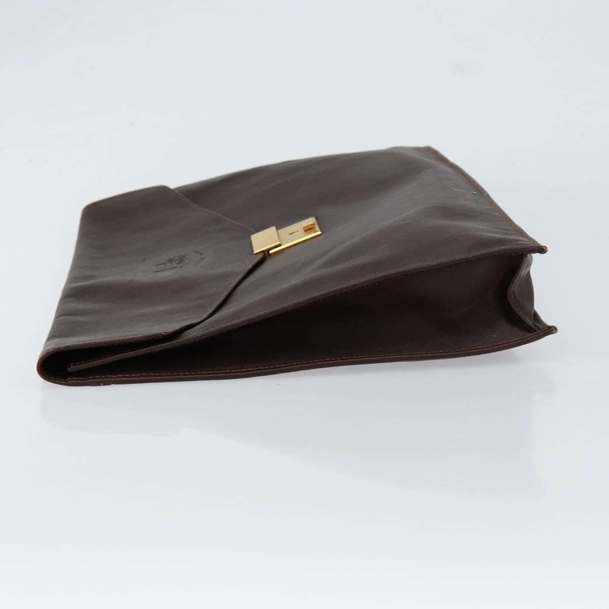CELINE Clutch Bag Leather Brown Gold Auth 154509