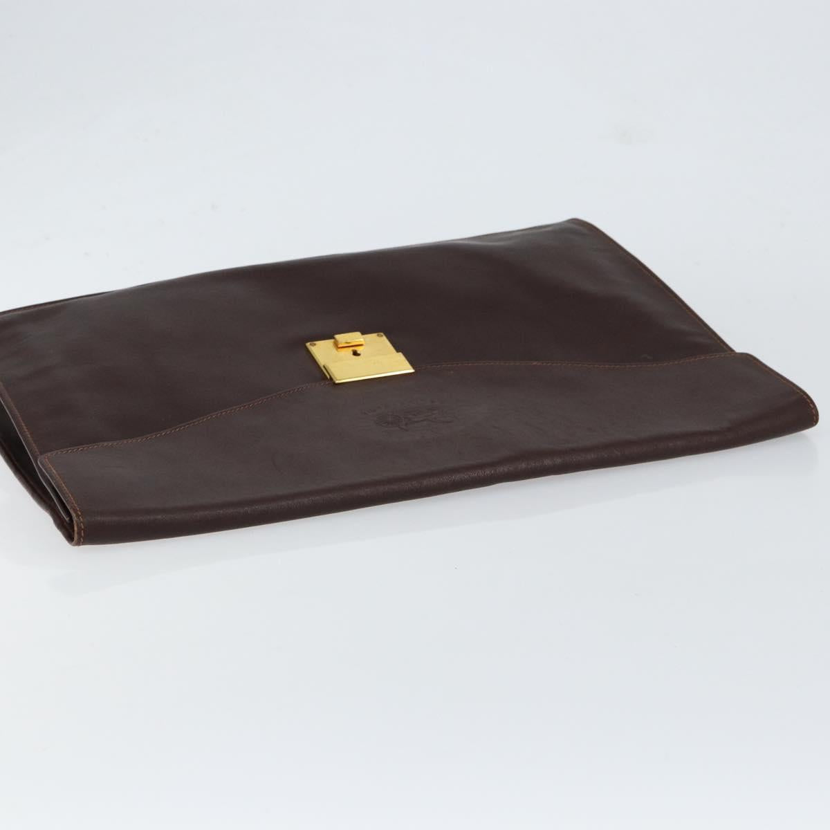 CELINE Clutch Bag Leather Brown Gold Auth 154509