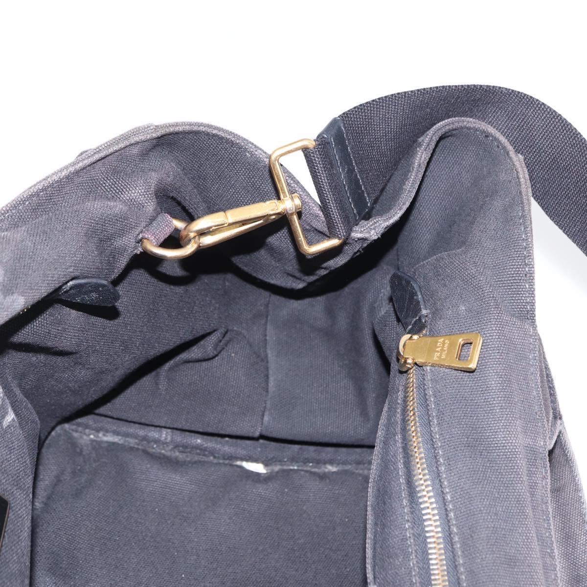 PRADA Studs Canapa GM Hand Bag Canvas 2way Black Gold Auth 154510