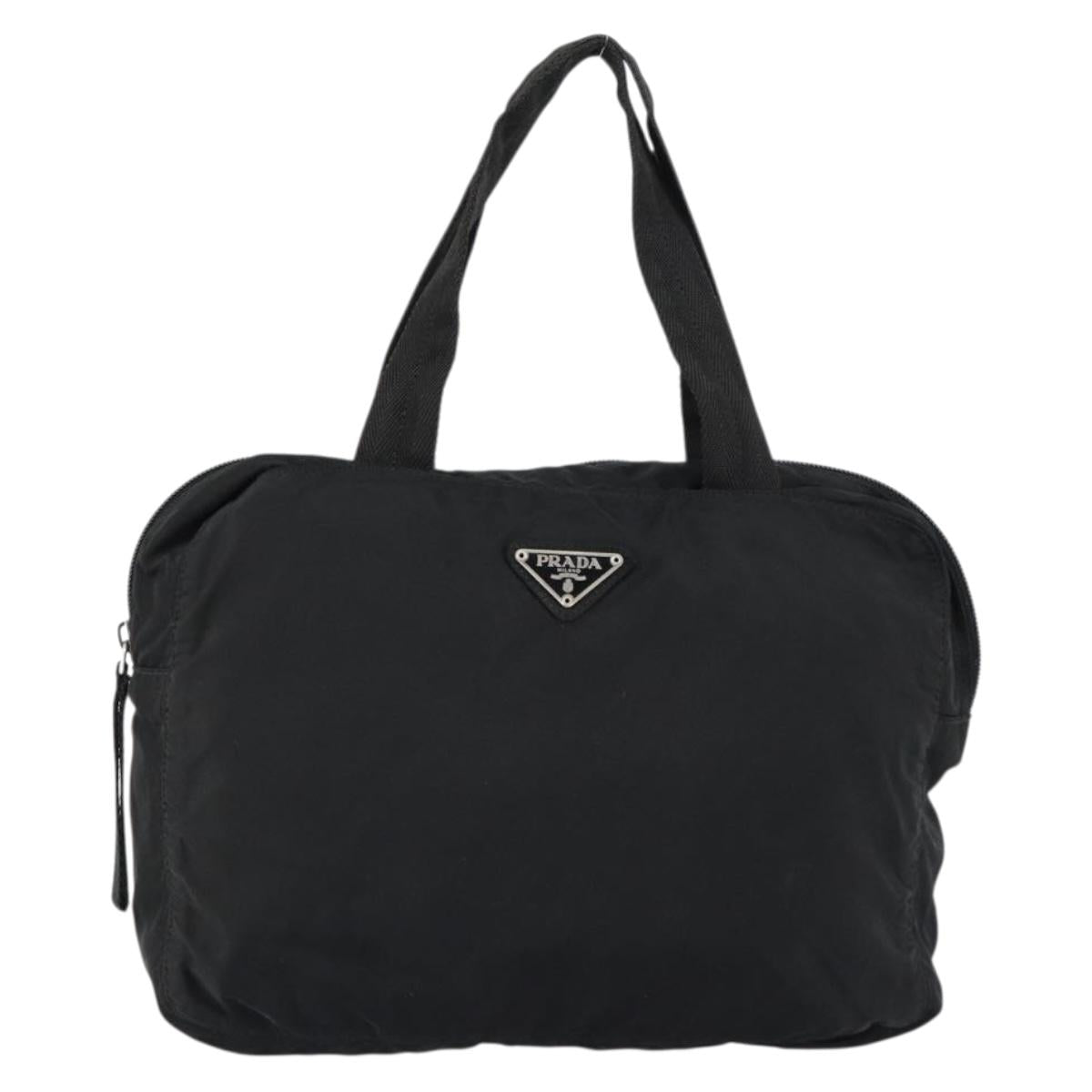 PRADA Hand Bag Nylon Black Silver Auth 154513