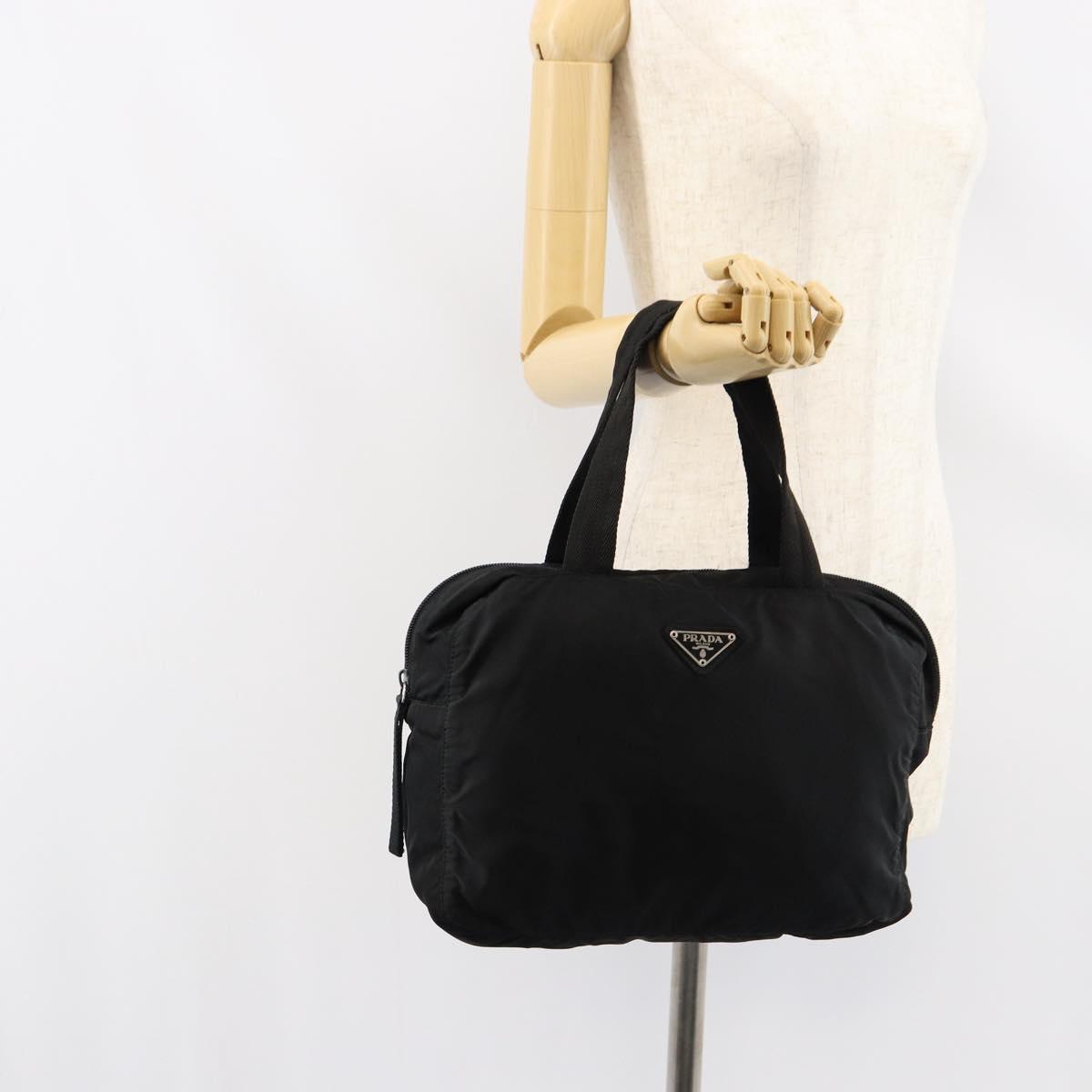 PRADA Hand Bag Nylon Black Silver Auth 154513