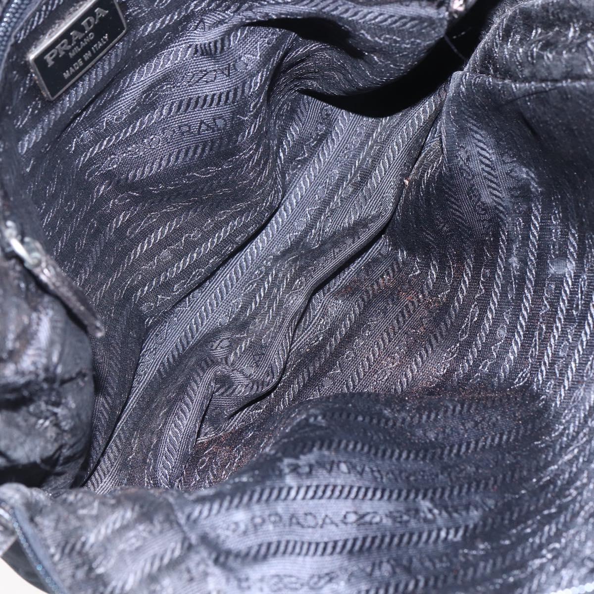 PRADA Hand Bag Nylon Black Silver Auth 154514