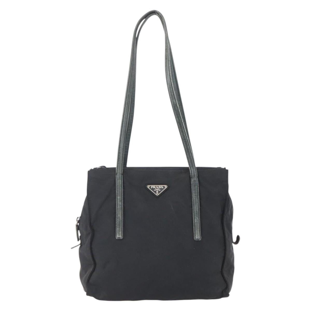 PRADA Hand Bag Nylon Black Silver Auth 154514