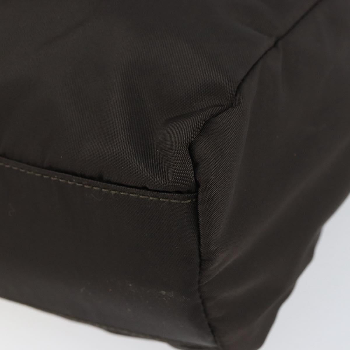 PRADA Hand Bag Nylon Brown Silver Auth 154516