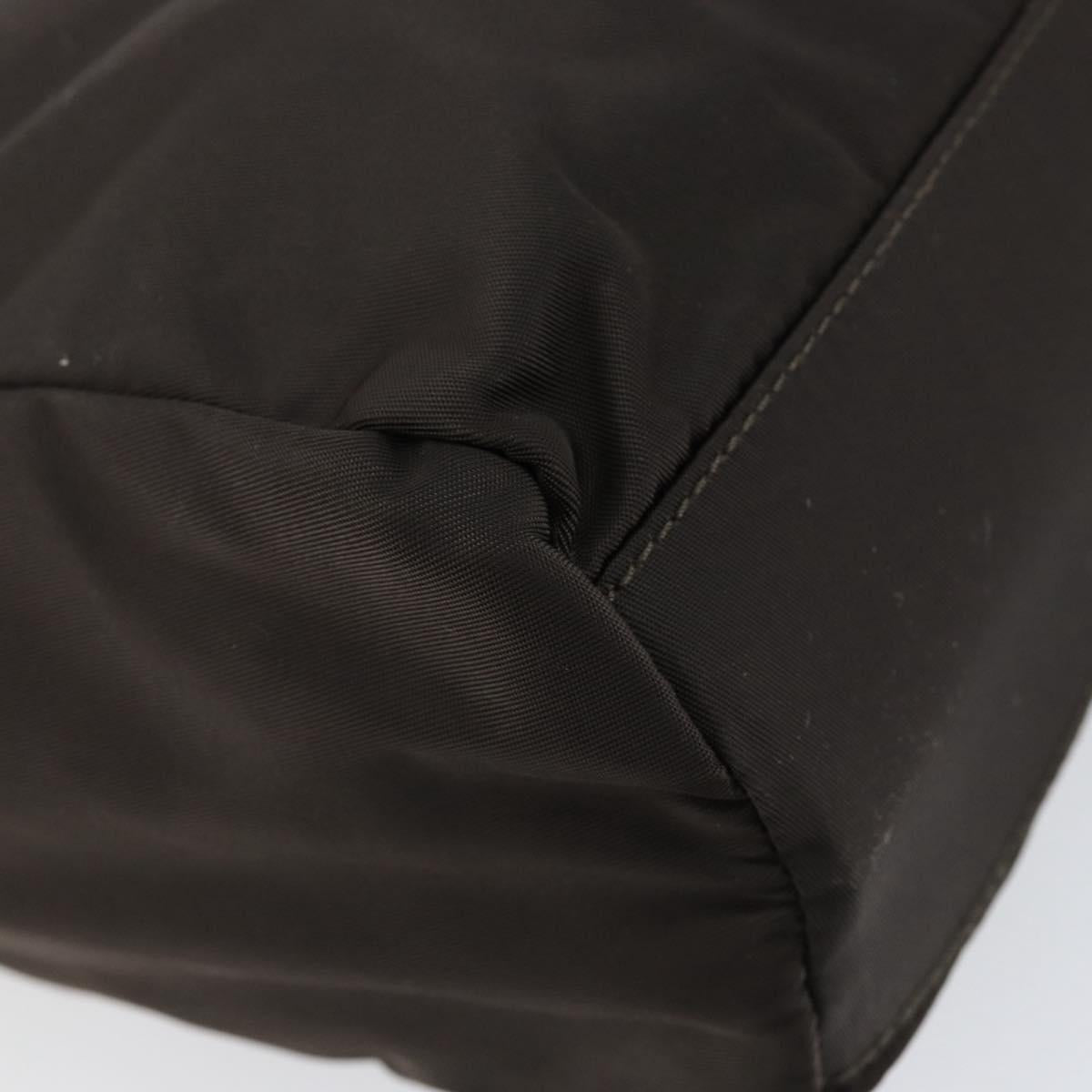 PRADA Hand Bag Nylon Brown Silver Auth 154516