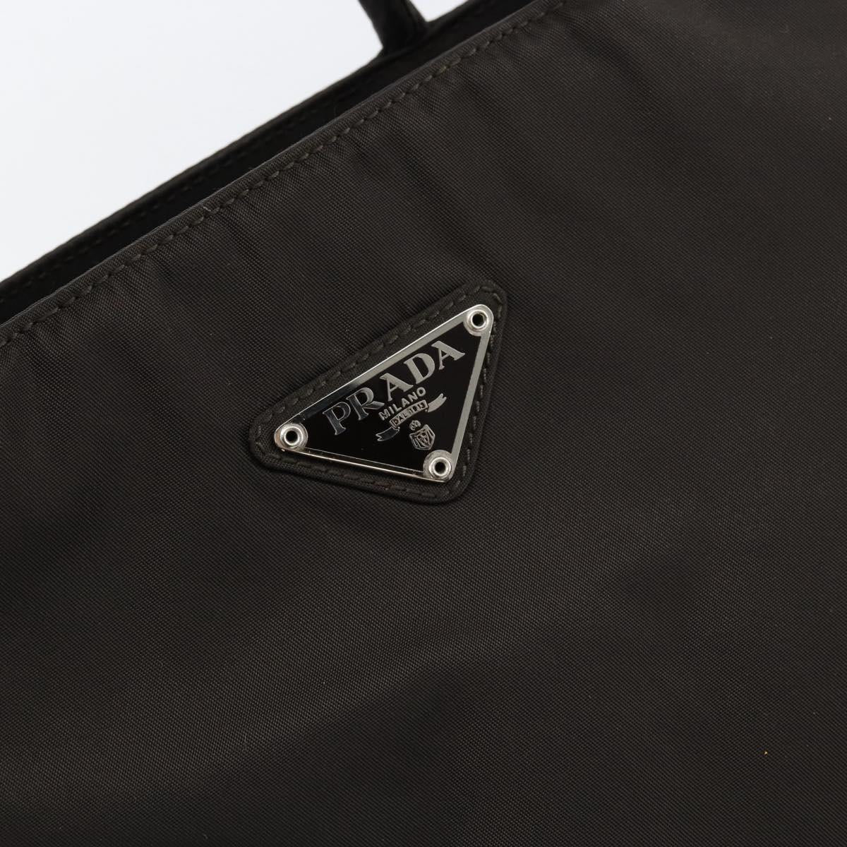 PRADA Hand Bag Nylon Brown Silver Auth 154516