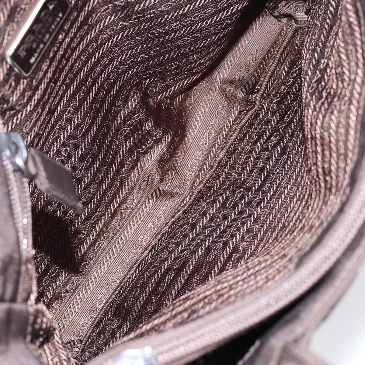 PRADA Hand Bag Nylon Brown Silver Auth 154516