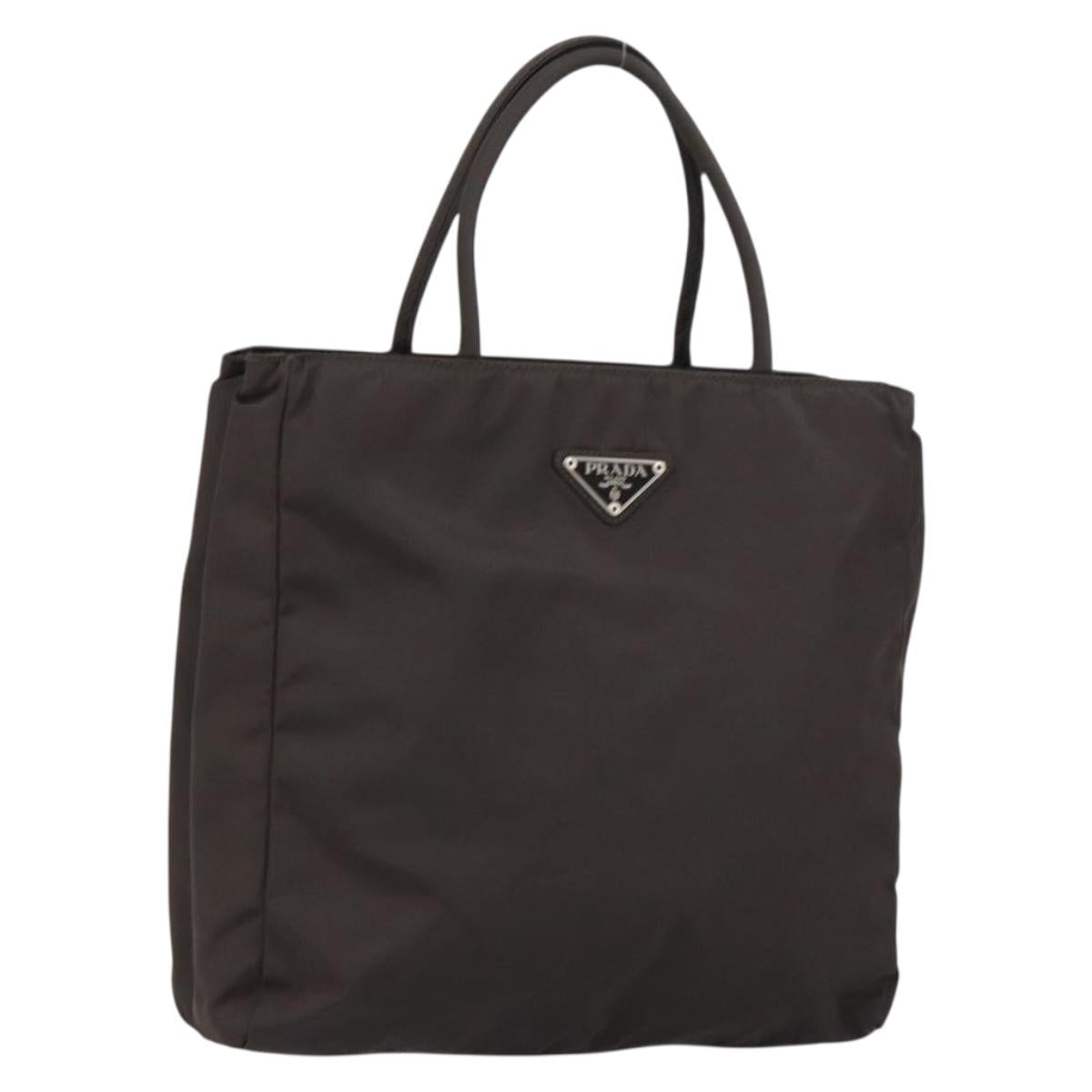 PRADA Hand Bag Nylon Brown Silver Auth 154516