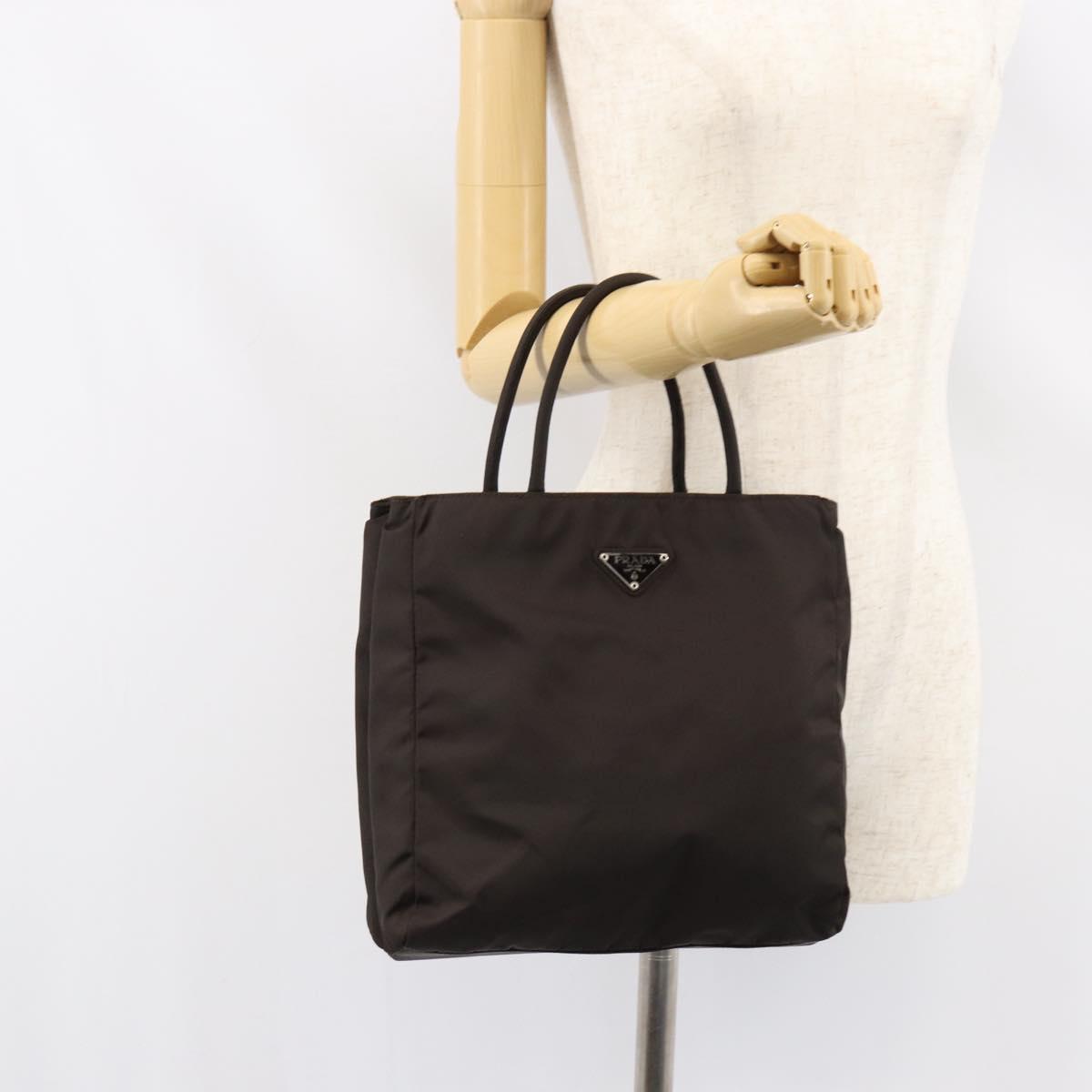 PRADA Hand Bag Nylon Brown Silver Auth 154516