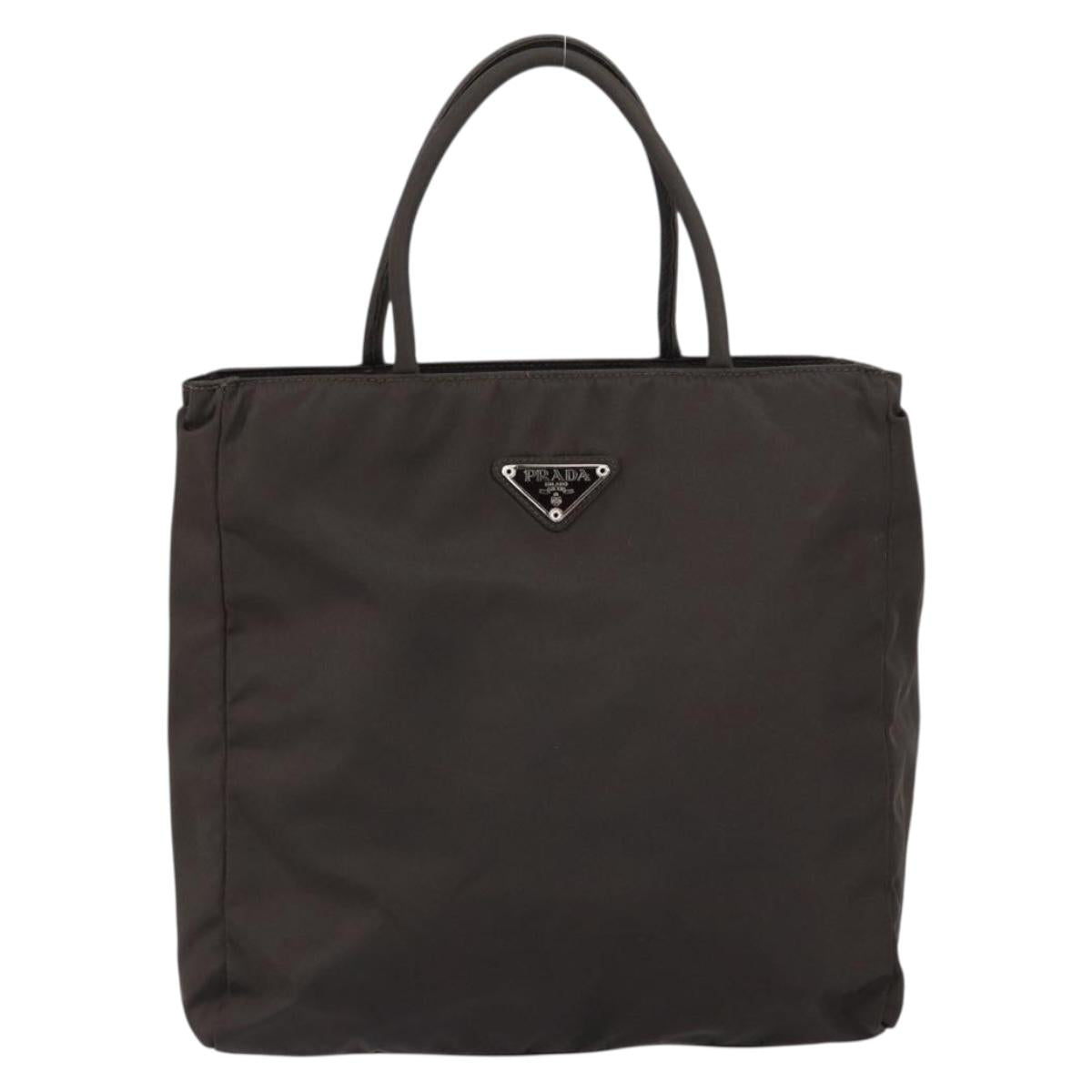 PRADA Hand Bag Nylon Brown Silver Auth 154516