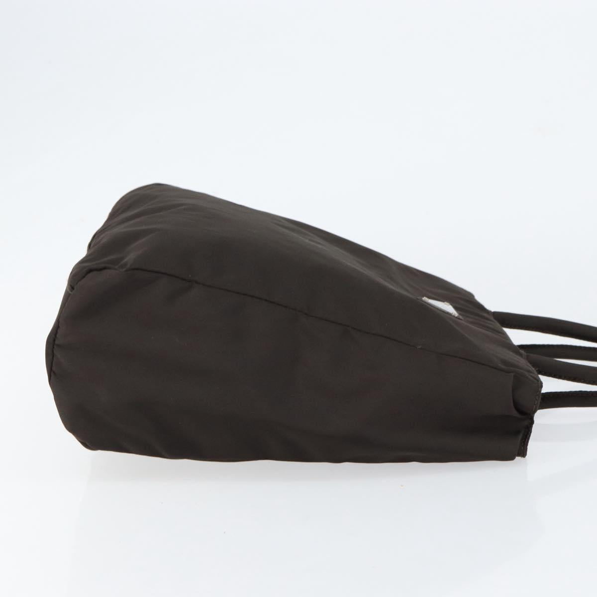 PRADA Hand Bag Nylon Brown Silver Auth 154516