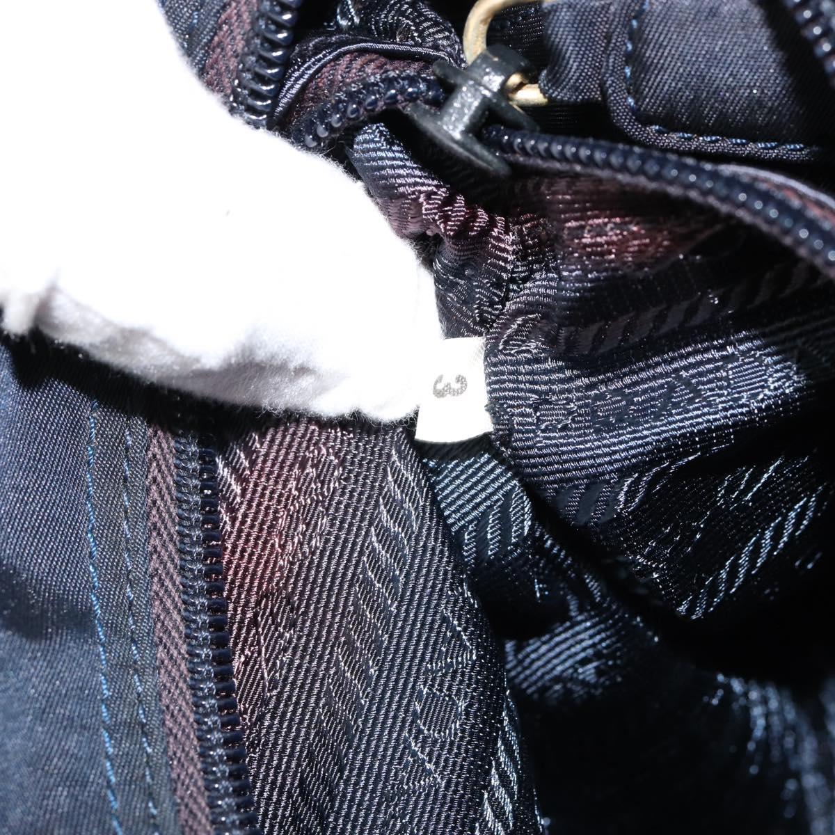 PRADA Hand Bag Nylon Navy Gold Auth 154517