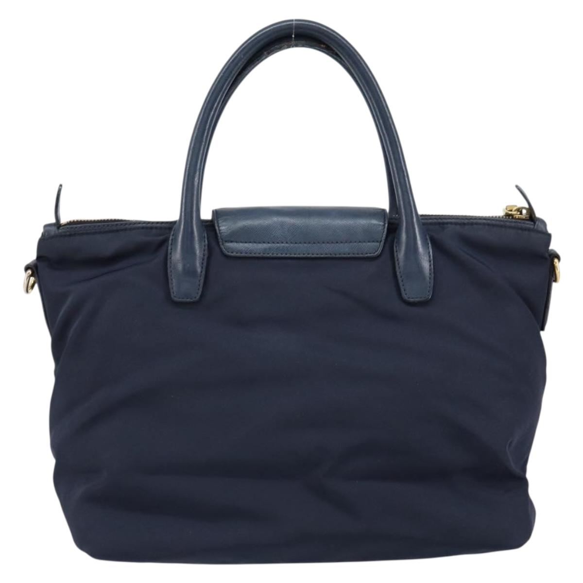 PRADA Hand Bag Nylon Navy Gold Auth 154518