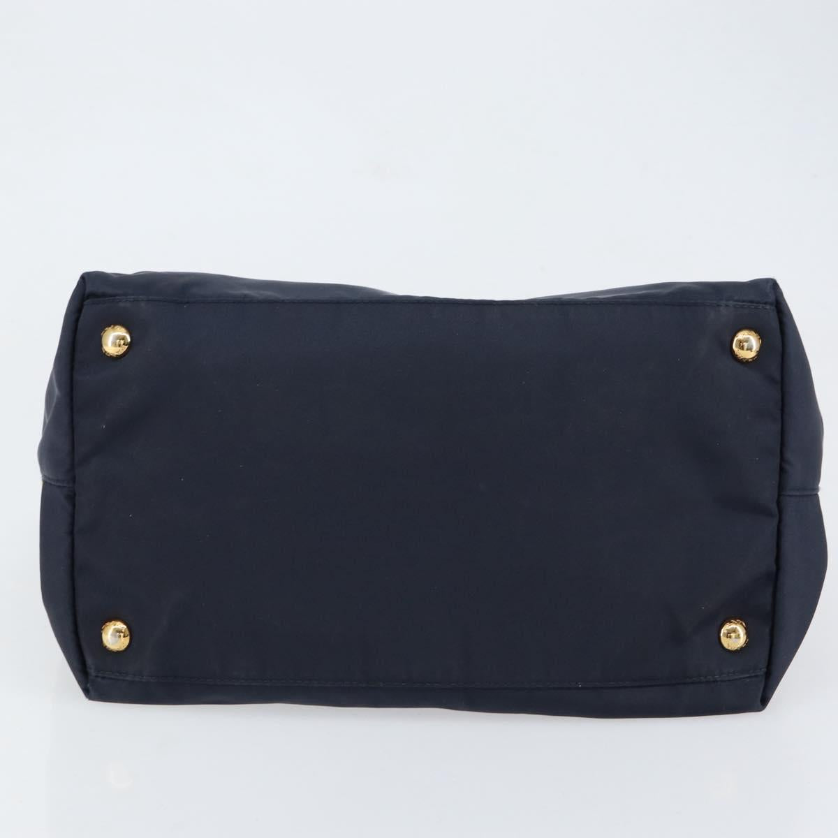 PRADA Hand Bag Nylon Navy Gold Auth 154518