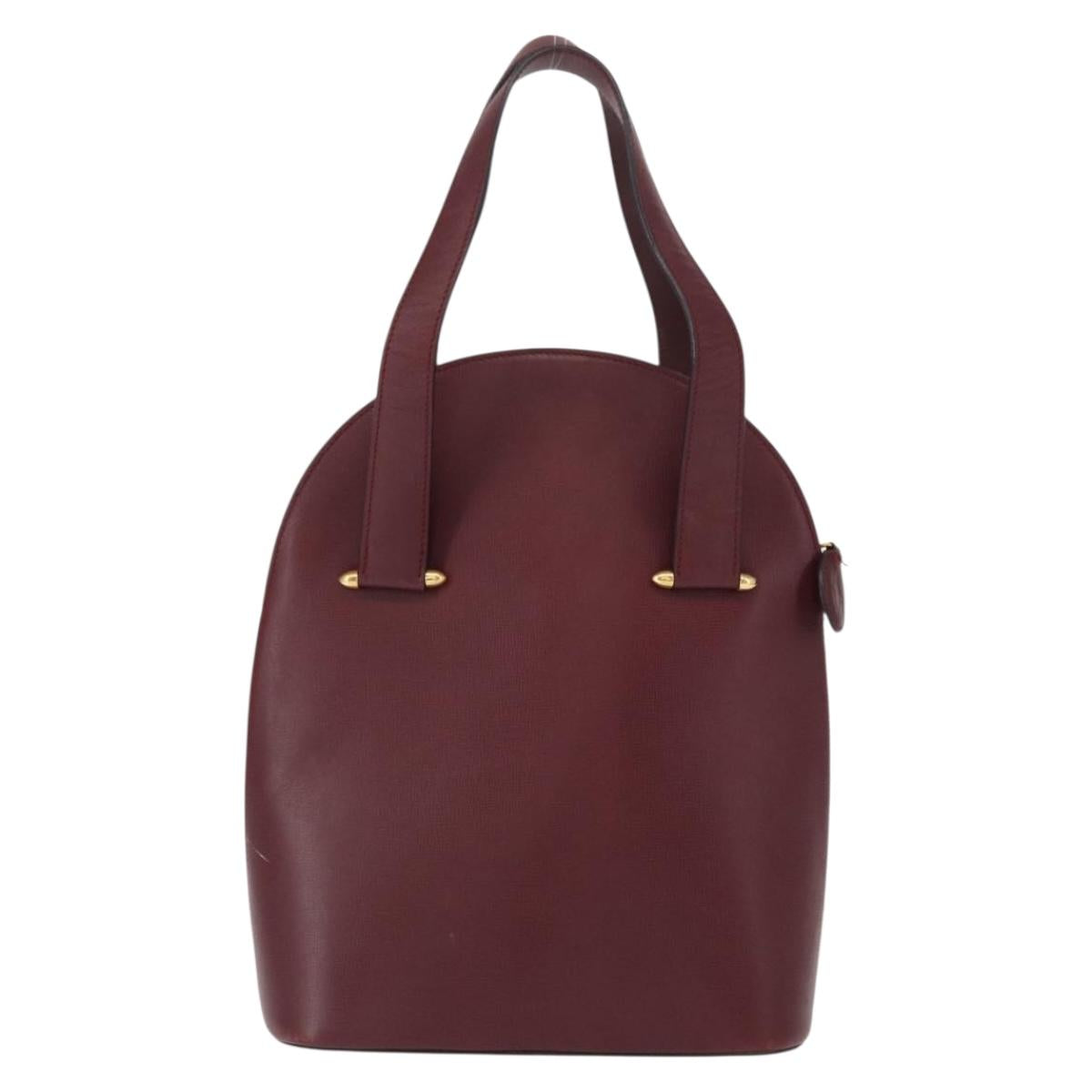 CARTIER Must Line Hand Bag Leather Bordeaux Gold Auth 154519