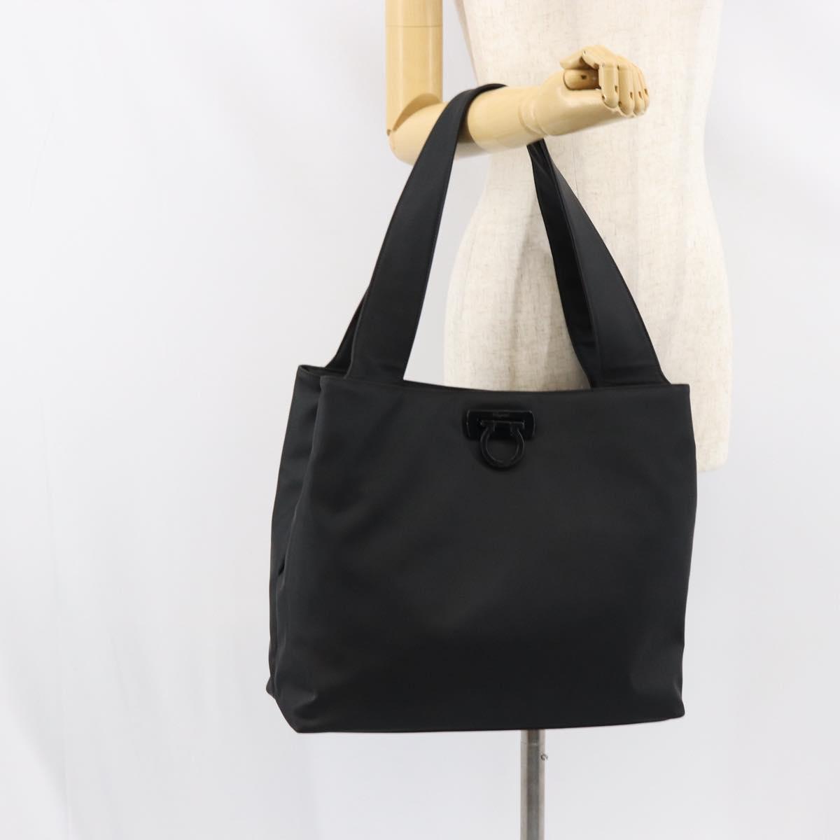 Salvatore Ferragamo Tote Bag Nylon Black Silver Auth 154520