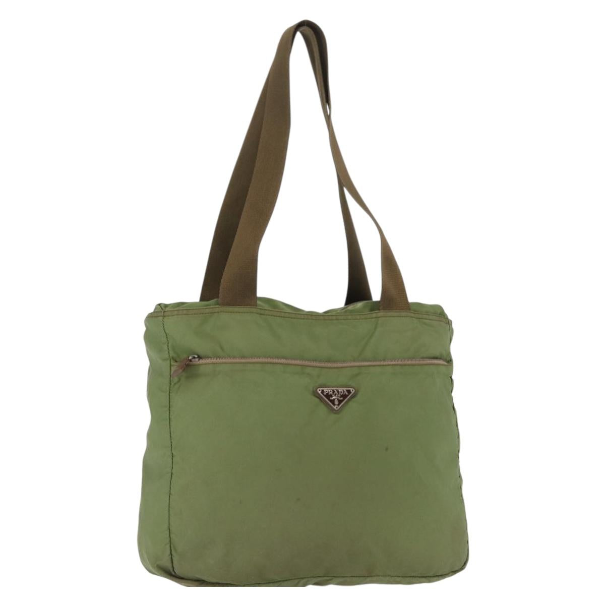 PRADA Shoulder Bag Nylon Green Silver Auth 154521